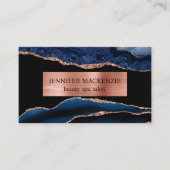 Carte De Visite Elégant noir et bleu marine Rose Gold Agate Luxe (Devant)