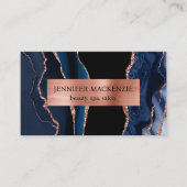 Carte De Visite Elégant noir et bleu marine Rose Gold Agate Luxe (Devant)