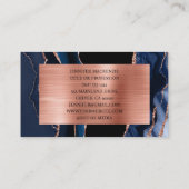 Carte De Visite Elégant noir et bleu marine Rose Gold Agate Luxe (Dos)