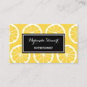 Carte De Visite Élégant Noir et Jaune Lemon Slices Nutritionniste (Devant)