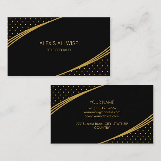 Carte De Visite Élégant noir et or (Devant / Derrière)