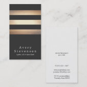 Carte De Visite Élégant Noir et or Cool rayé moderne (Devant / Derrière)