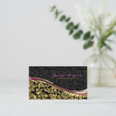 Carte De Visite Elégant noir et or Damas Accents Argent (Debout devant)