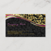 Carte De Visite Elégant noir et or Damas Accents Argent (Dos)