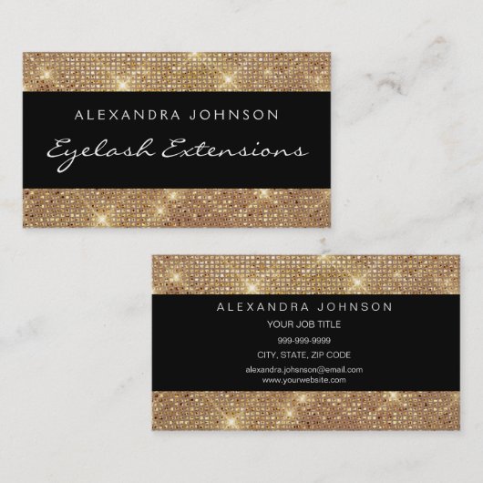Carte De Visite Élégant noir et or Élégant Eparkly Eyelash Extensi (Devant / Derrière)