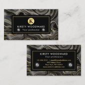 Carte De Visite Élégant Noir et Or Géode Strata Textures (Devant / Derrière)