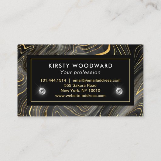 Carte De Visite Élégant Noir et Or Géode Strata Textures (Dos)
