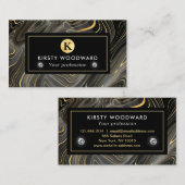 Carte De Visite Élégant Noir et Or Géode Strata Textures (Devant / Derrière)