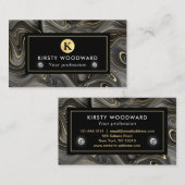 Carte De Visite Élégant Noir et Or Géode Strata Textures (Devant / Derrière)
