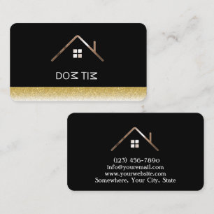 Carte De Visite Elégant noir et or, maison