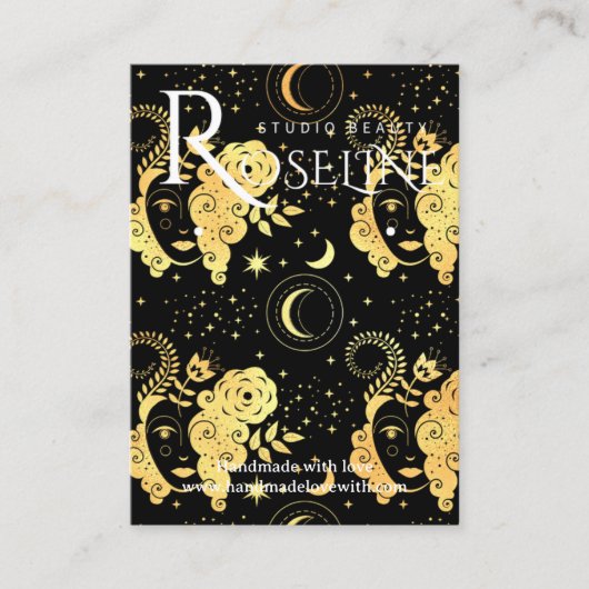 Carte De Visite Élégant noir et or Soleil lune de bijoux (Devant)