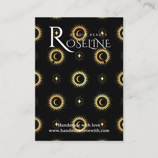 Carte De Visite Élégant noir et or Soleil lune de bijoux (Devant)