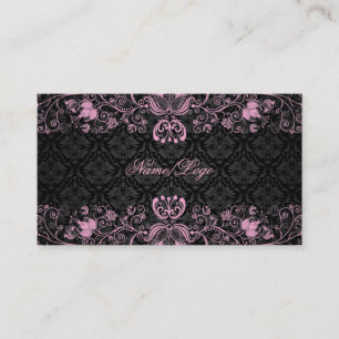 Carte De Visite Élégant noir et pastel rose florale torrents