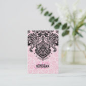 Carte De Visite Élégant noir et rose des Damas florales (Debout devant)