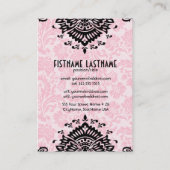 Carte De Visite Élégant noir et rose des Damas florales (Dos)