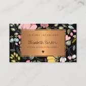 Carte De Visite Elégant noir et rose pastel intérieur fleuri (Devant)