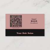 Carte De Visite Élégant noir et rose QR Code Salon de cheveux empl (Dos)