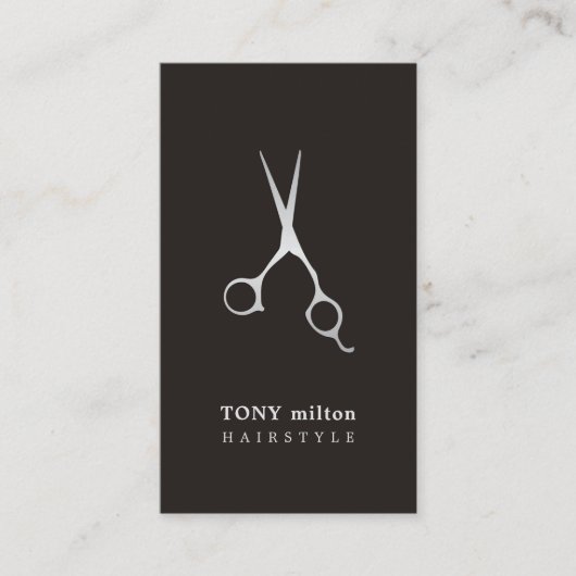 Carte De Visite Elégant noir Faux ciseaux argent ciseaux coiffeur (Devant)