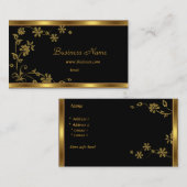 Carte de visite Élégant noir Floral Or (Devant / Derrière)