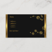 Carte de visite Élégant noir Floral Or (Dos)