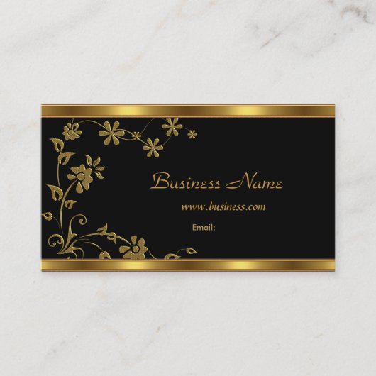 Carte de visite Élégant noir Floral Or (Devant)
