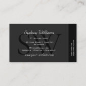 Carte De Visite Élégant noir gris blanc Gros initiales Qualité (Dos)