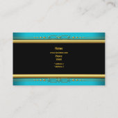 Carte De Visite Élégant noir jaune or Turquoise bleu (Dos)