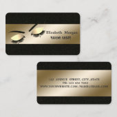 Carte De Visite Élégant, Noir, Lashes Or, Artiste Maquillage (Devant / Derrière)