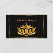 Carte De Visite Élégant noir moderne lotus fleur doré (Devant)