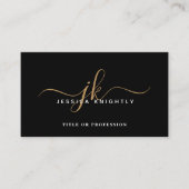 Carte De Visite Élégant noir Monogramme Initiales de script QR Cod (Devant)