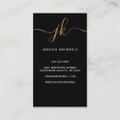Carte De Visite Élégant Noir Monogramme Initiales du script Photo (Dos)