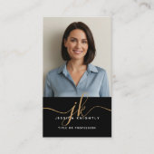 Carte De Visite Élégant Noir Monogramme Initiales du script Photo (Devant)