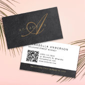 Carte De Visite Élégant Noir Monogramme Luxe Cuir