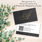 Carte De Visite Élégant Noir Monogramme Luxe Cuir