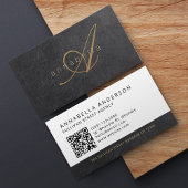 Carte De Visite Élégant Noir Monogramme Luxe Cuir