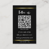 Carte De Visite Elégant Noir Noir avec logo Photo Code QR (Dos)