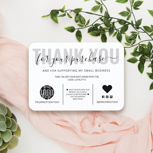 Carte De Visite Élégant noir noir blanc logo logo Merci client