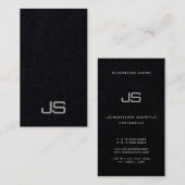 Carte De Visite Élégant Noir Noir Moderne Monogramme Vertical (Devant / Derrière)
