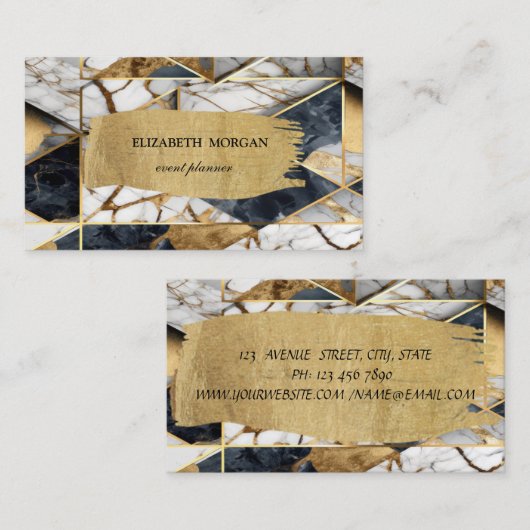 Carte De Visite Élégant Noir Or Géométrique Brush Stroke (Devant / Derrière)