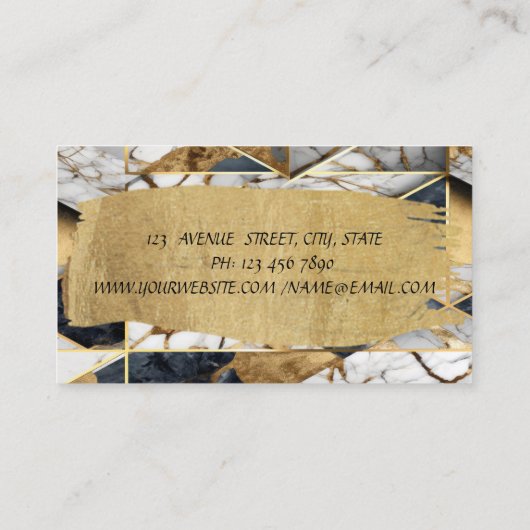 Carte De Visite Élégant Noir Or Géométrique Brush Stroke (Dos)