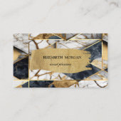 Carte De Visite Élégant Noir Or Géométrique Brush Stroke (Devant)