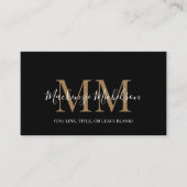 Carte De Visite Élégant Noir Or Personnalisé Nom Monogramme (Devant)