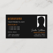Carte De Visite Élégant noir orange avec logo et photo Monogram (Dos)