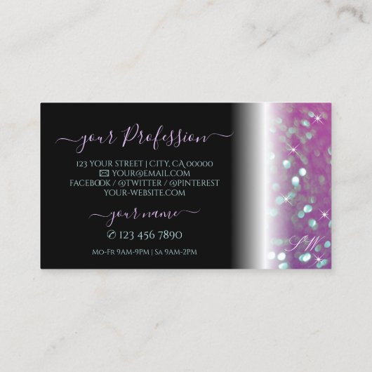 Carte De Visite Élégant noir rose Turquoise Parties scintillant ét (Dos)