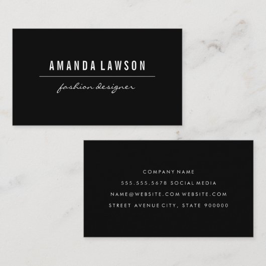 Carte De Visite Élégant noir simple (Devant / Derrière)