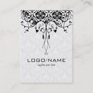 Carte De Visite Elégant noir sur blanc look Vintage Damas florales
