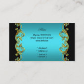 Carte De Visite Élégant noir Turquoise bleu or floral (Dos)