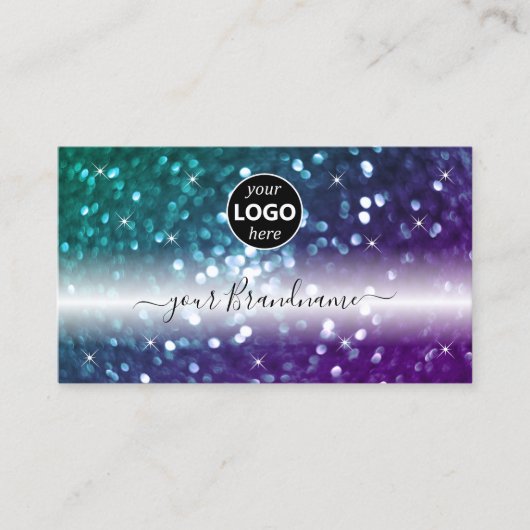 Carte De Visite Élégant noir Turquoise violet Parties scintillant  (Devant)