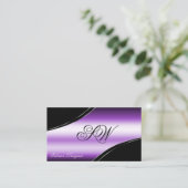 Carte De Visite Élégant Noir Violet Lignes Courbées Monogramme Pho (Debout devant)