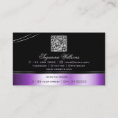 Carte De Visite Élégant Noir Violet Lignes Courbées Monogramme QR  (Dos)